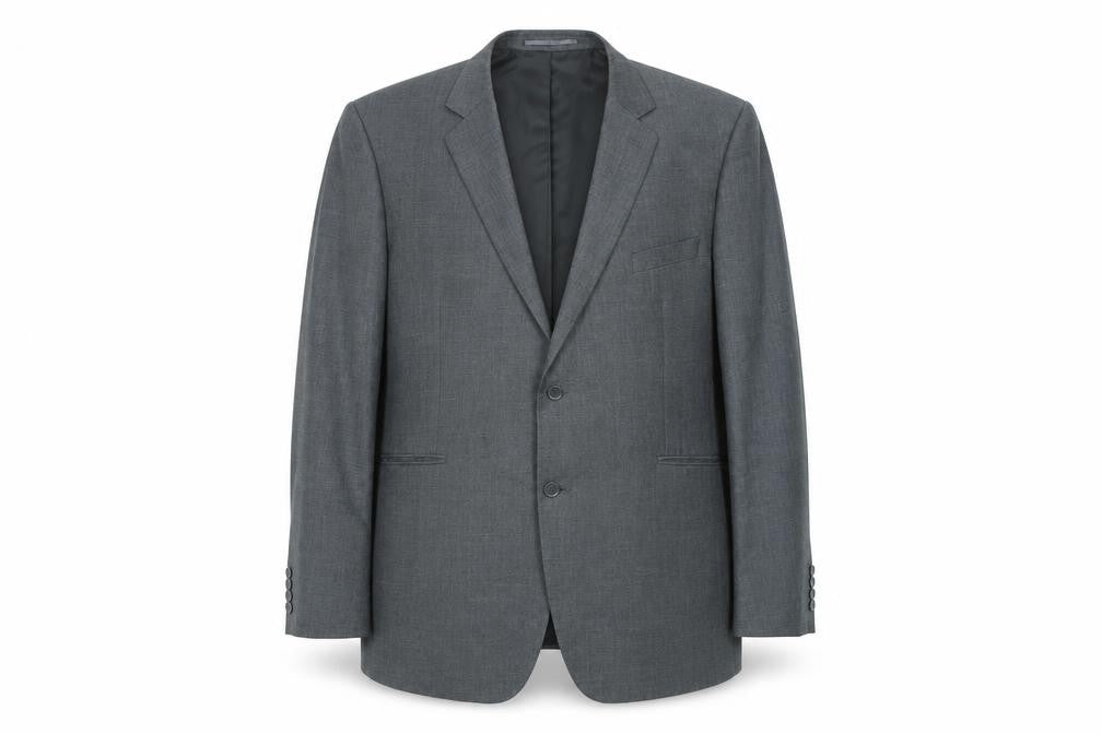 Front view of Terry de Havilland men’s grey polyester jacket suit jacket, size 50, regular