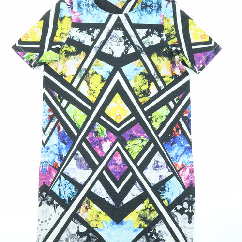 ASOS Womens Multicoloured Geometric Polyester Shift Size 10 Round Neck Pullover