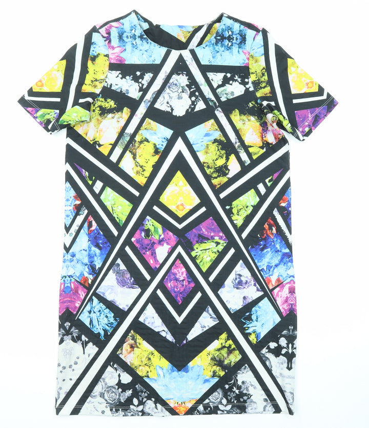 ASOS Womens Multicoloured Geometric Polyester Shift Size 10 Round Neck Pullover