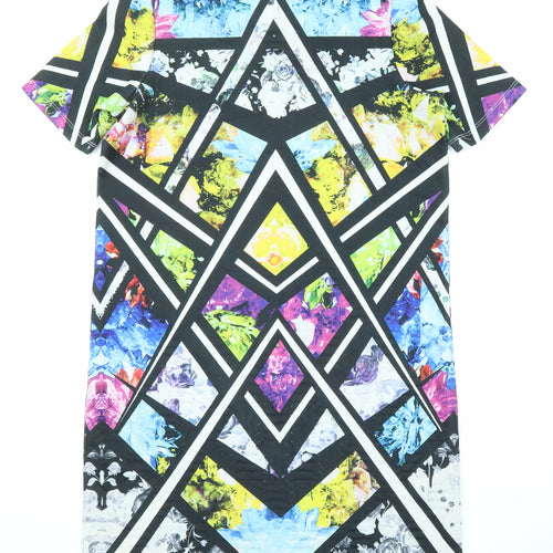 ASOS Womens Multicoloured Geometric Polyester Shift Size 10 Round Neck Pullover