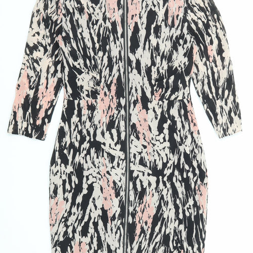Whistles Womens Multicoloured Geometric Polyester Shirt Dress Size 8 Round Neck Zip