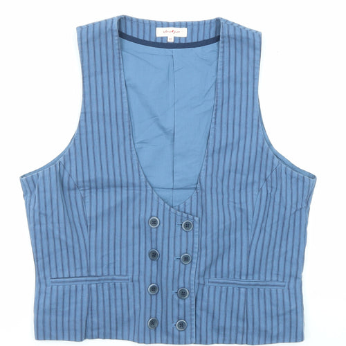 Vackrox Womens Blue Striped Cotton Tuxedo Suit Top Size 14 Button
