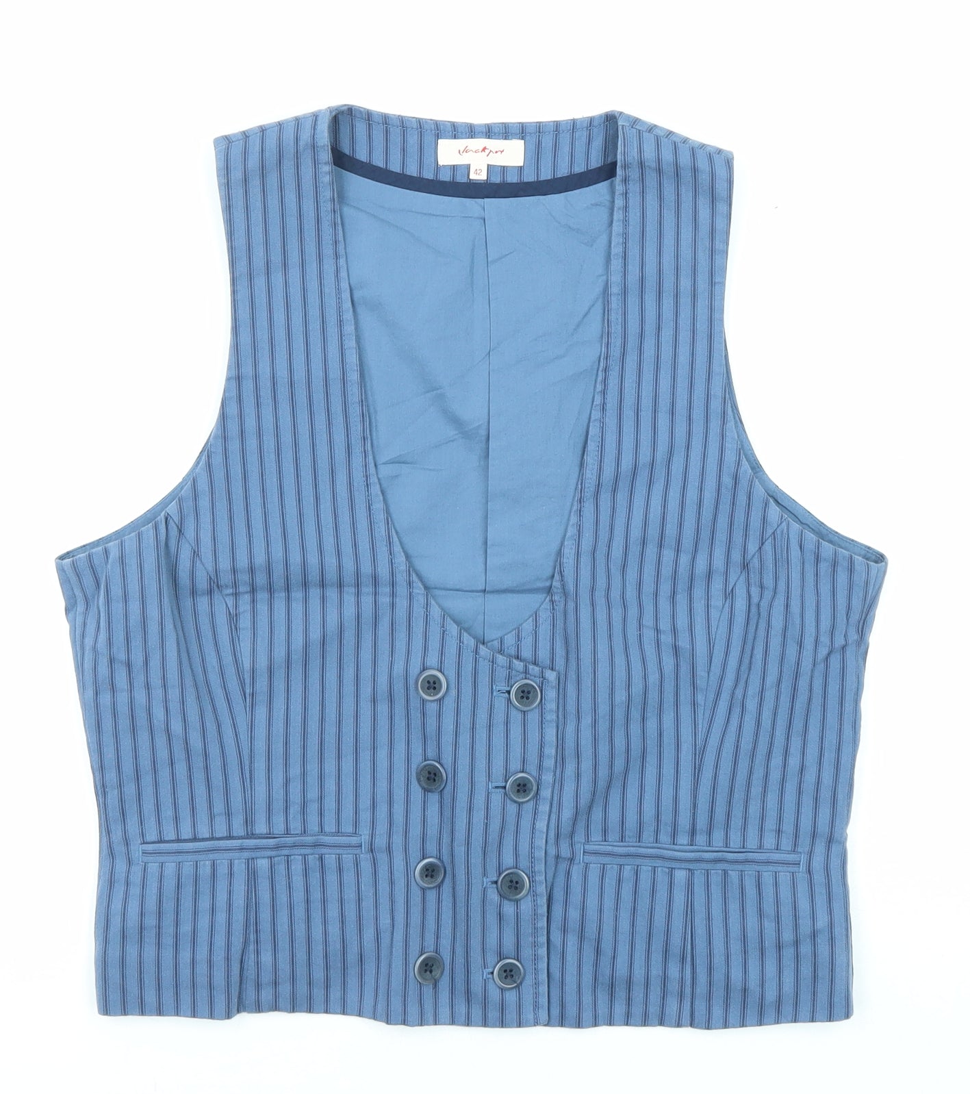 Vackrox Womens Blue Striped Cotton Tuxedo Suit Top Size 14 Button