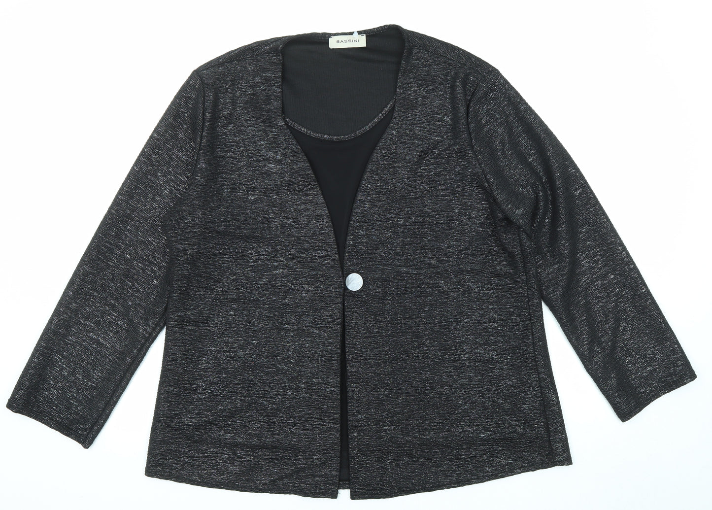 BASSINI Womens Black Polyester Basic Blouse Size 22 Scoop Neck - Two in One Metallic