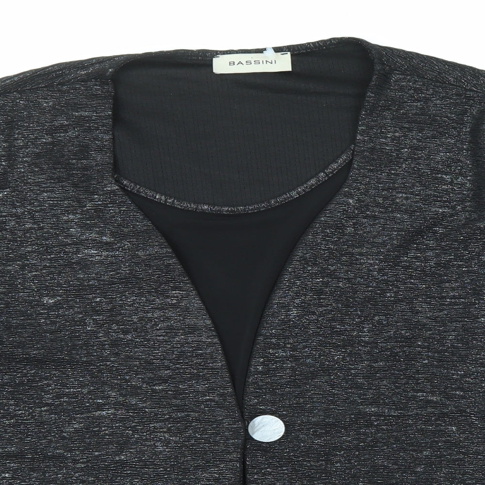 BASSINI Womens Black Polyester Basic Blouse Size 22 Scoop Neck - Two in One Metallic