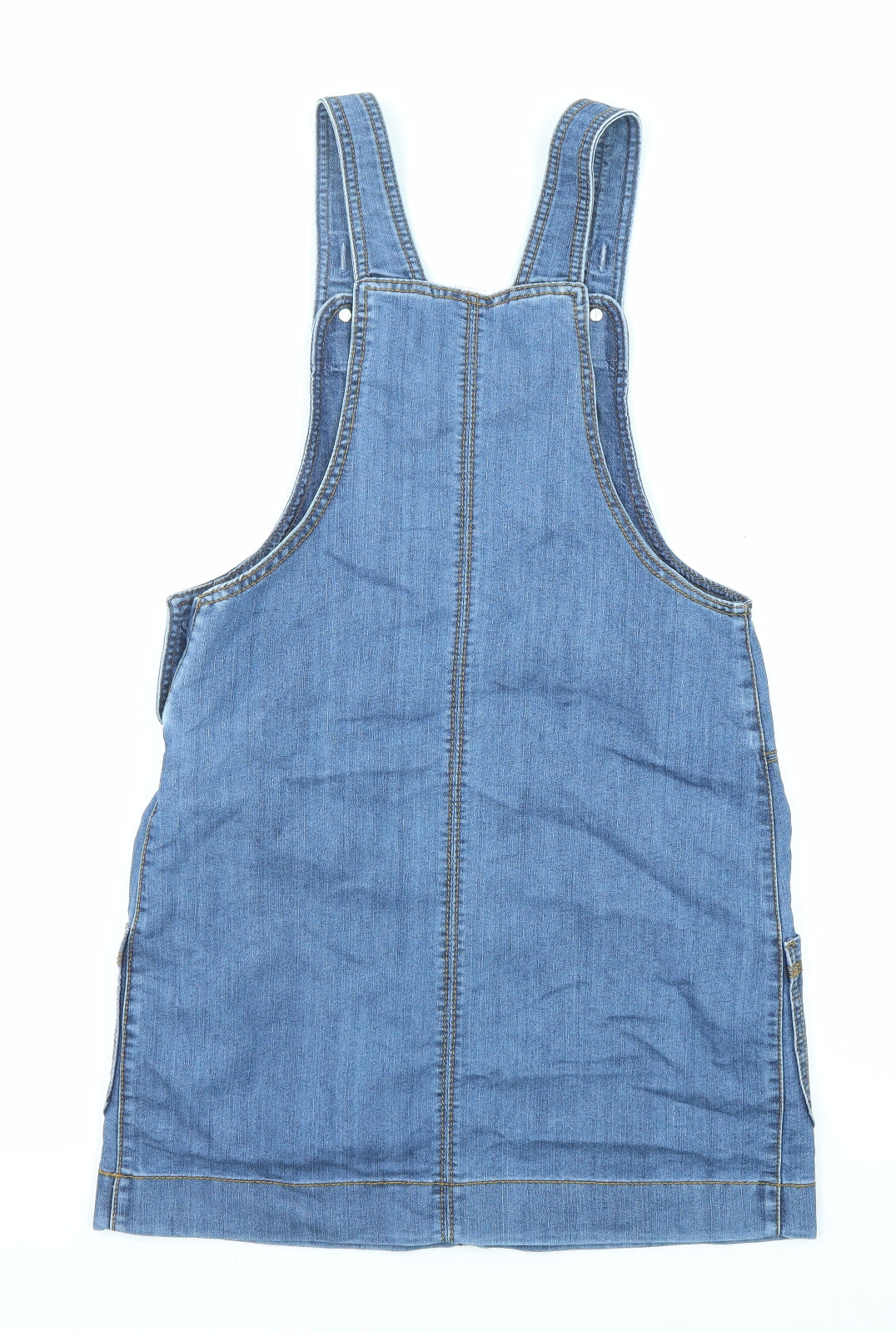 F&F Girls Blue Cotton Pinafore/Dungaree Dress Size 12-13 Years Round Neck Button