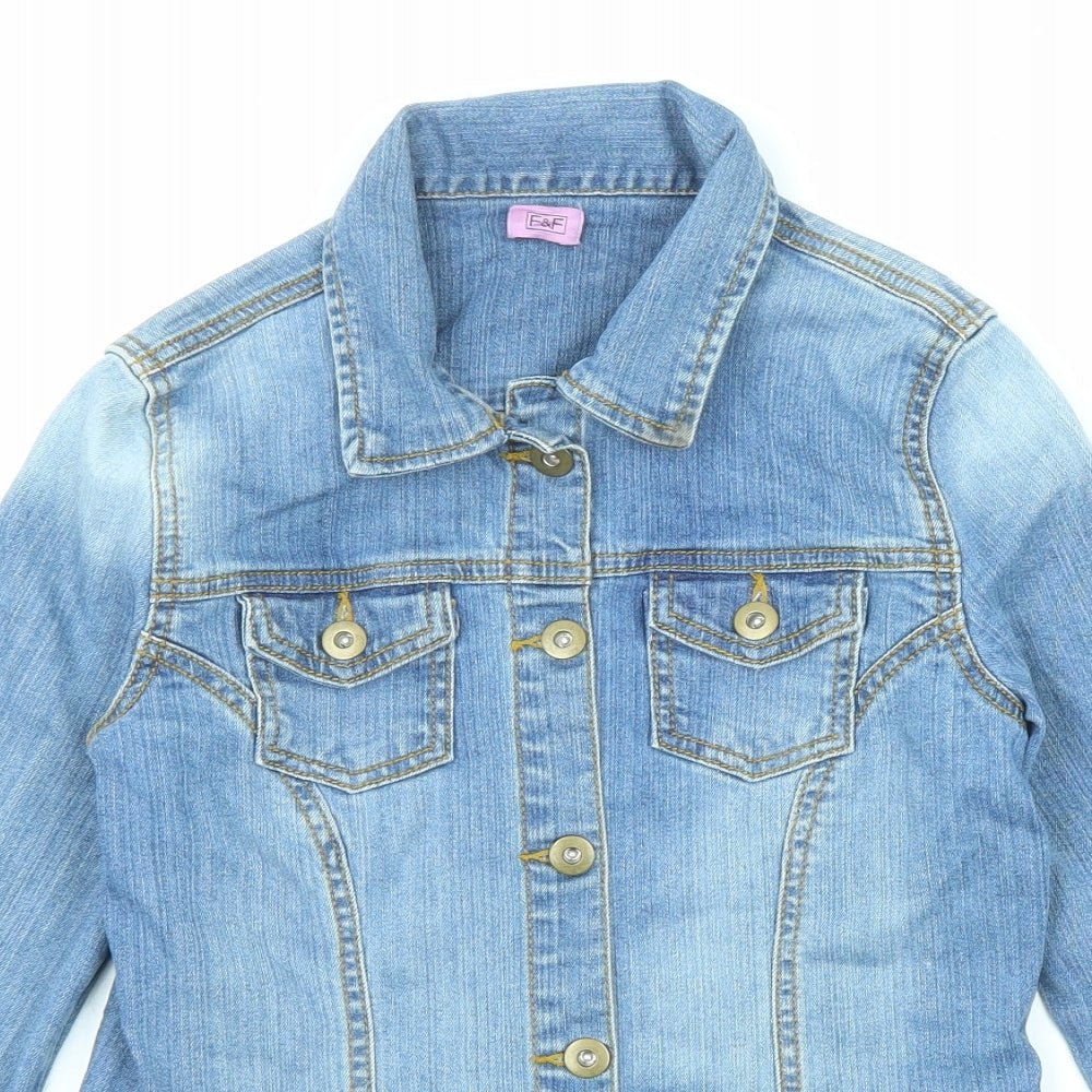 F&F Girls Blue Jacket Size 13-14 Years Button