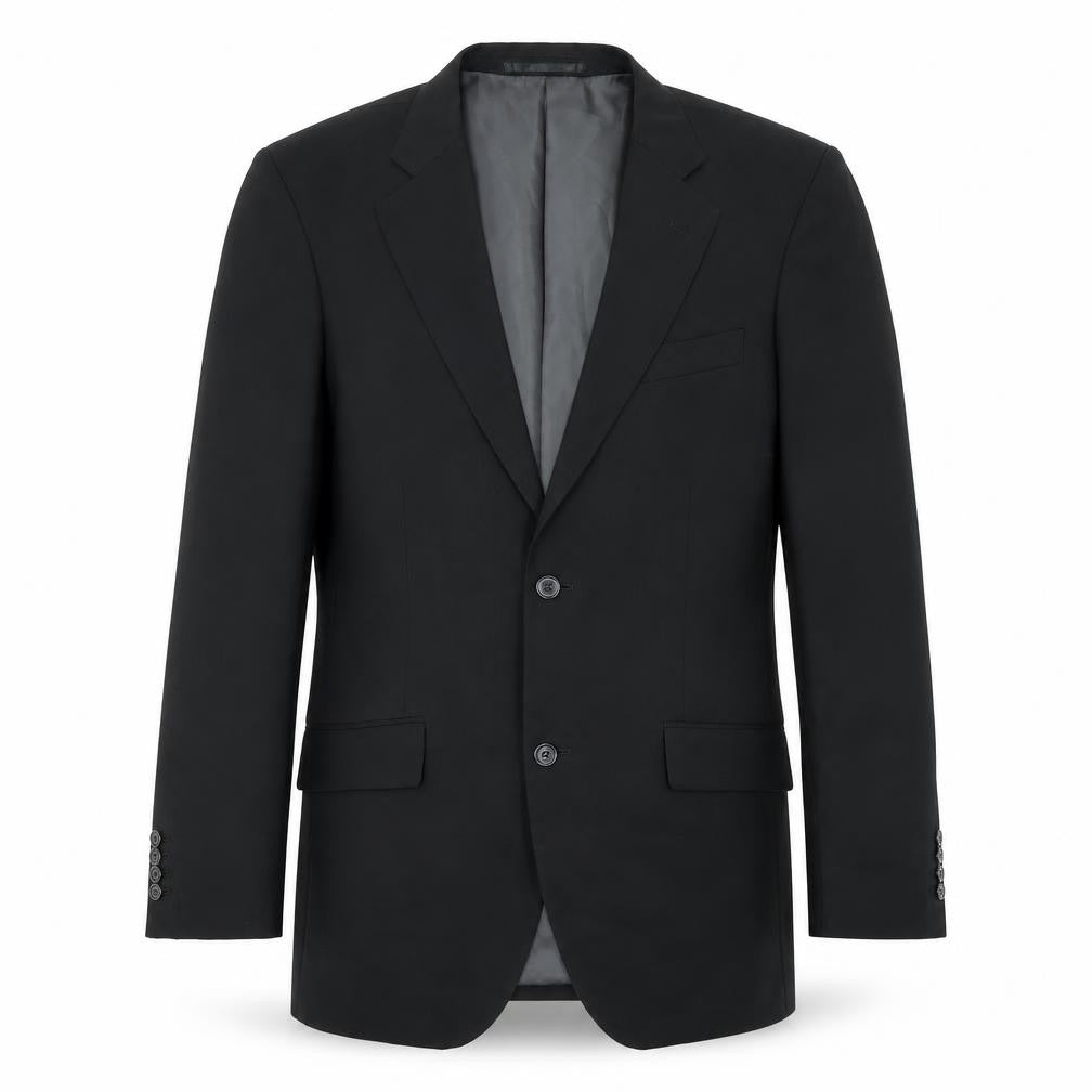 Front view of Antich Collection men’s black wool jacket suit jacket, size 38, regular