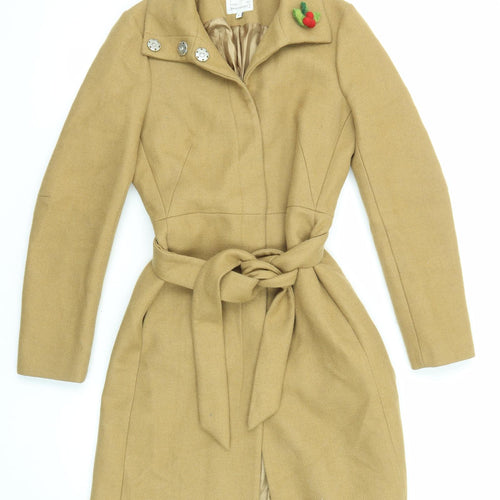 Warehouse Womens Beige Overcoat Coat Size 8 Button