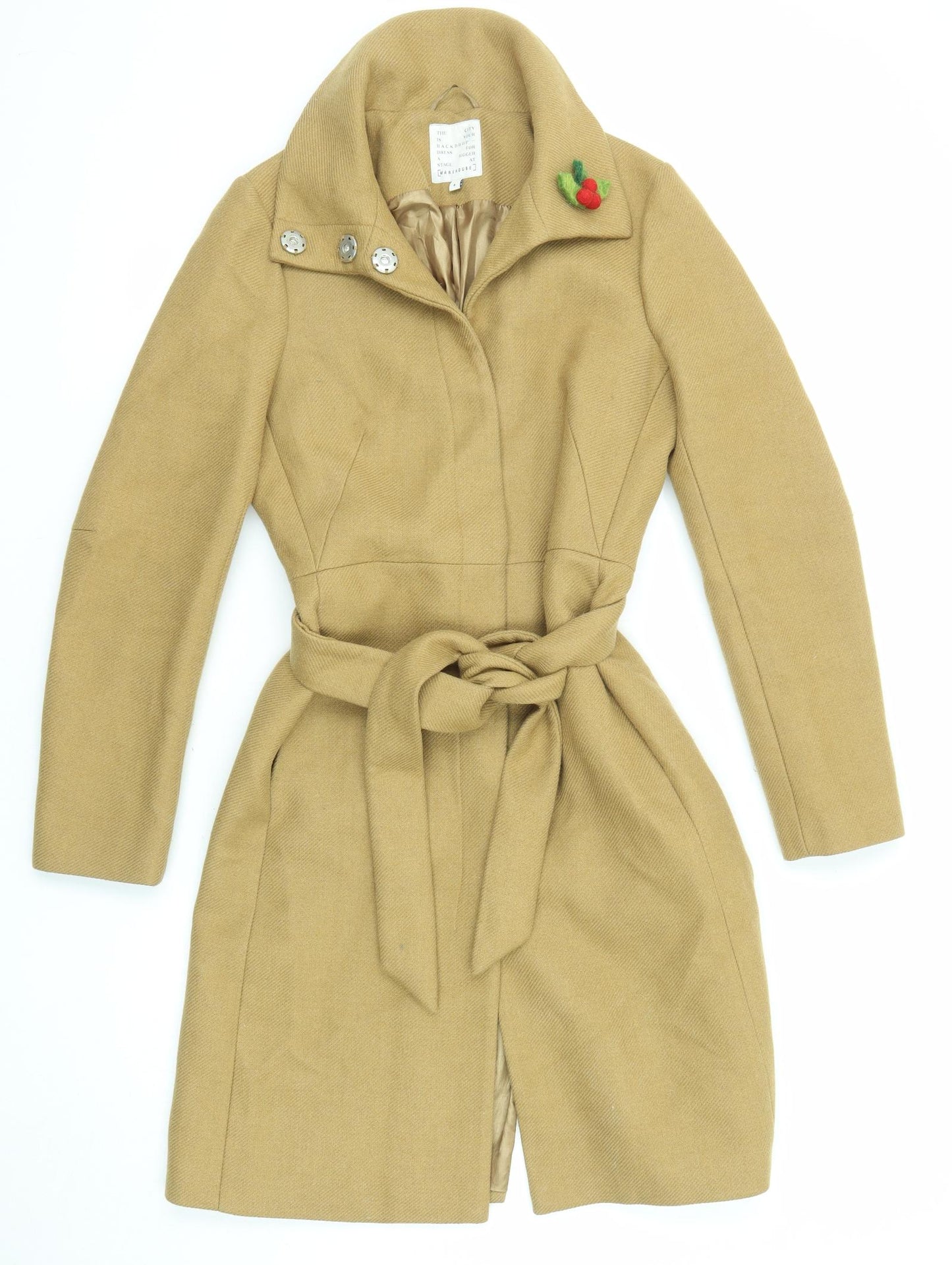 Warehouse Womens Beige Overcoat Coat Size 8 Button