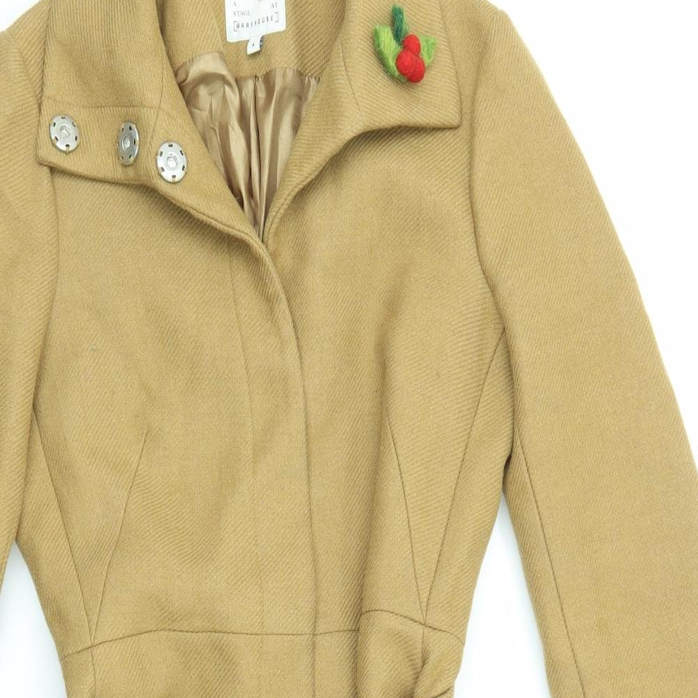Warehouse Womens Beige Overcoat Coat Size 8 Button
