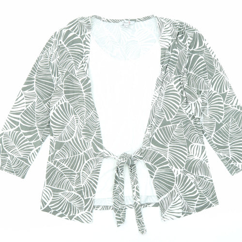 Oscar B Womens Grey Geometric Viscose Basic Blouse Size 14 V-Neck - Tie Front