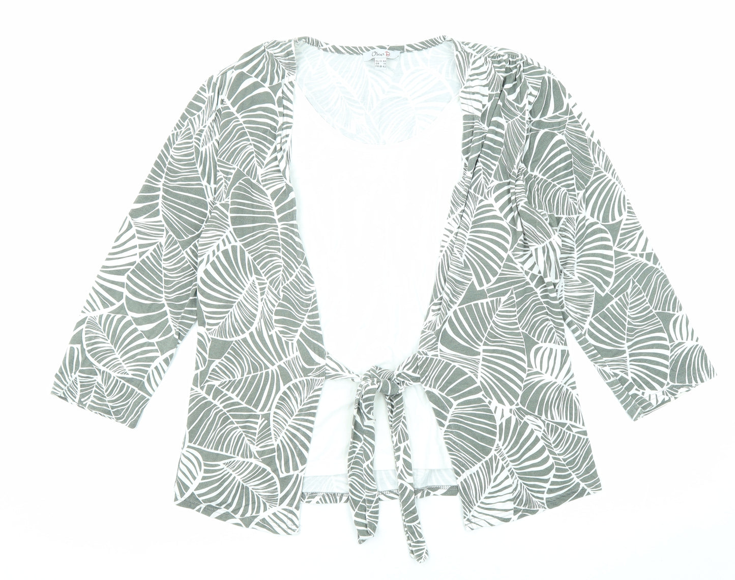Oscar B Womens Grey Geometric Viscose Basic Blouse Size 14 V-Neck - Tie Front