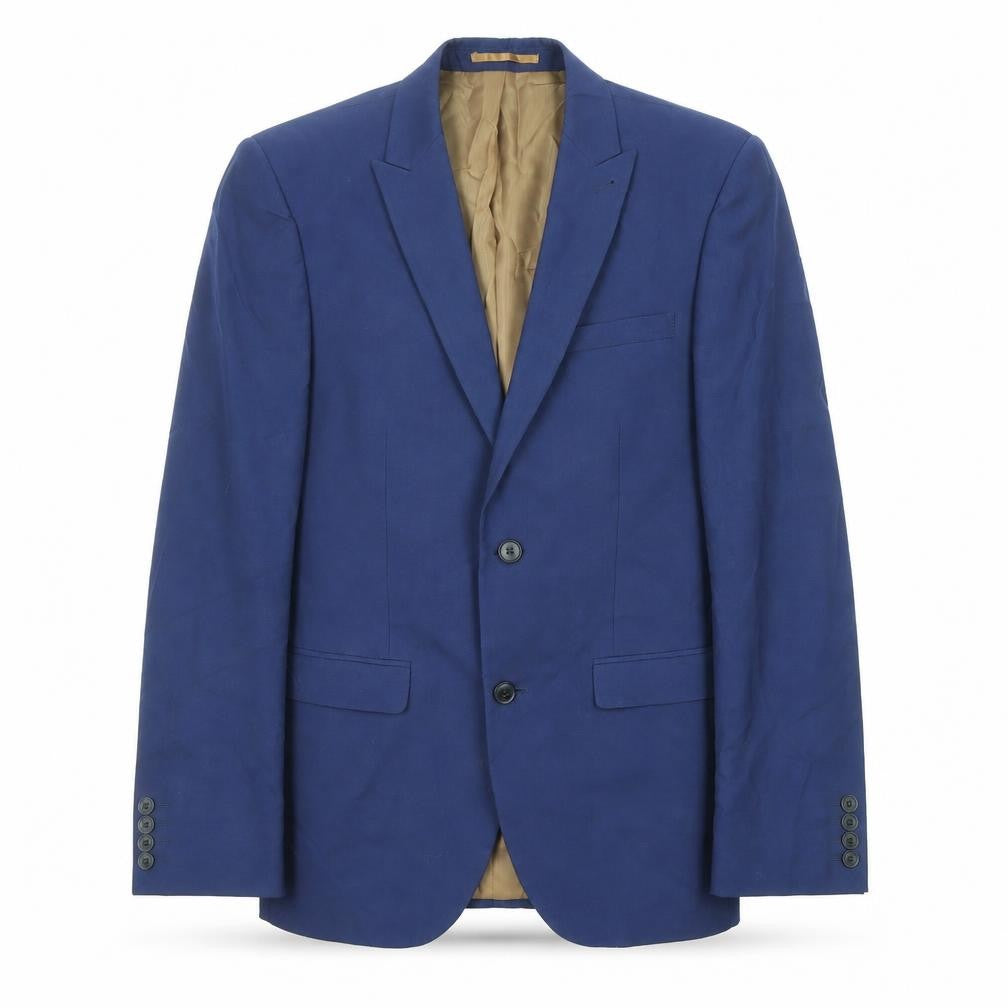 Front view of Next men’s blue polyester jacket suit jacket, size 38, regular