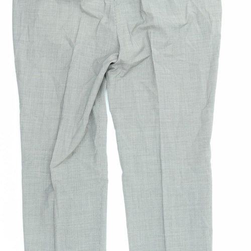 Marks and Spencer Mens Grey Wool Trousers Size 44 in L31 in Regular Zip