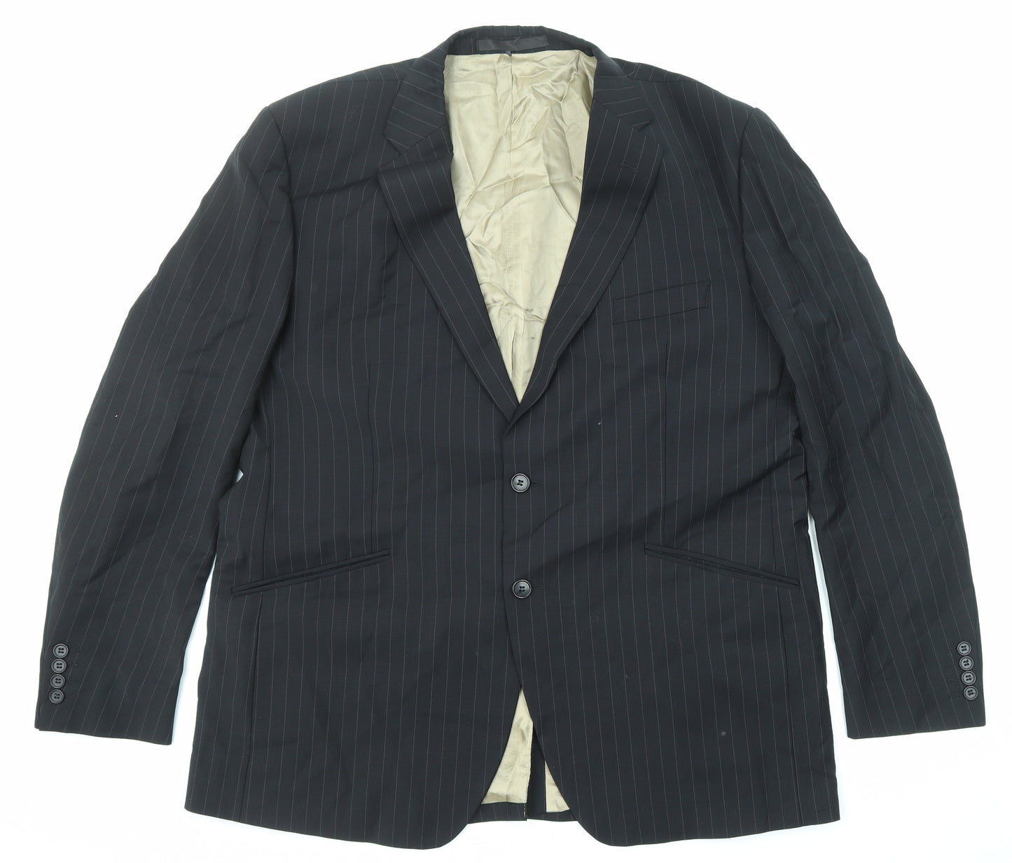 Marks and Spencer Mens Black Striped Wool Jacket Suit Jacket Size 48 Regular