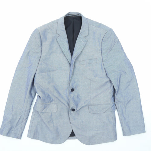 H&M Mens Blue Geometric Cotton Jacket Suit Jacket Size 52 Regular