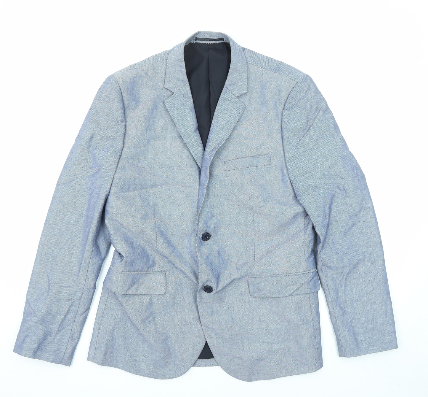 H&M Mens Blue Geometric Cotton Jacket Suit Jacket Size 52 Regular