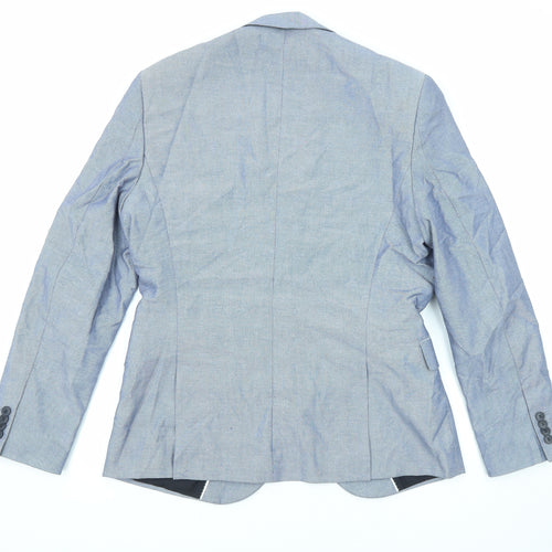 H&M Mens Blue Geometric Cotton Jacket Suit Jacket Size 52 Regular
