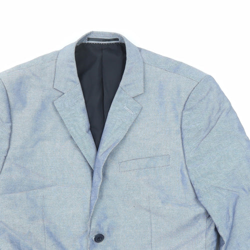 H&M Mens Blue Geometric Cotton Jacket Suit Jacket Size 52 Regular