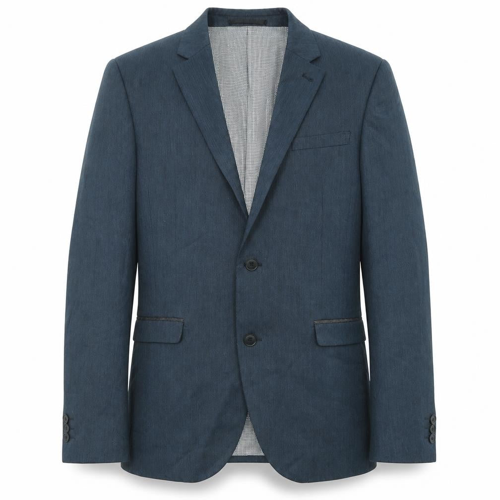 Front view of Next men’s blue polyester jacket suit jacket, size 38, regular
