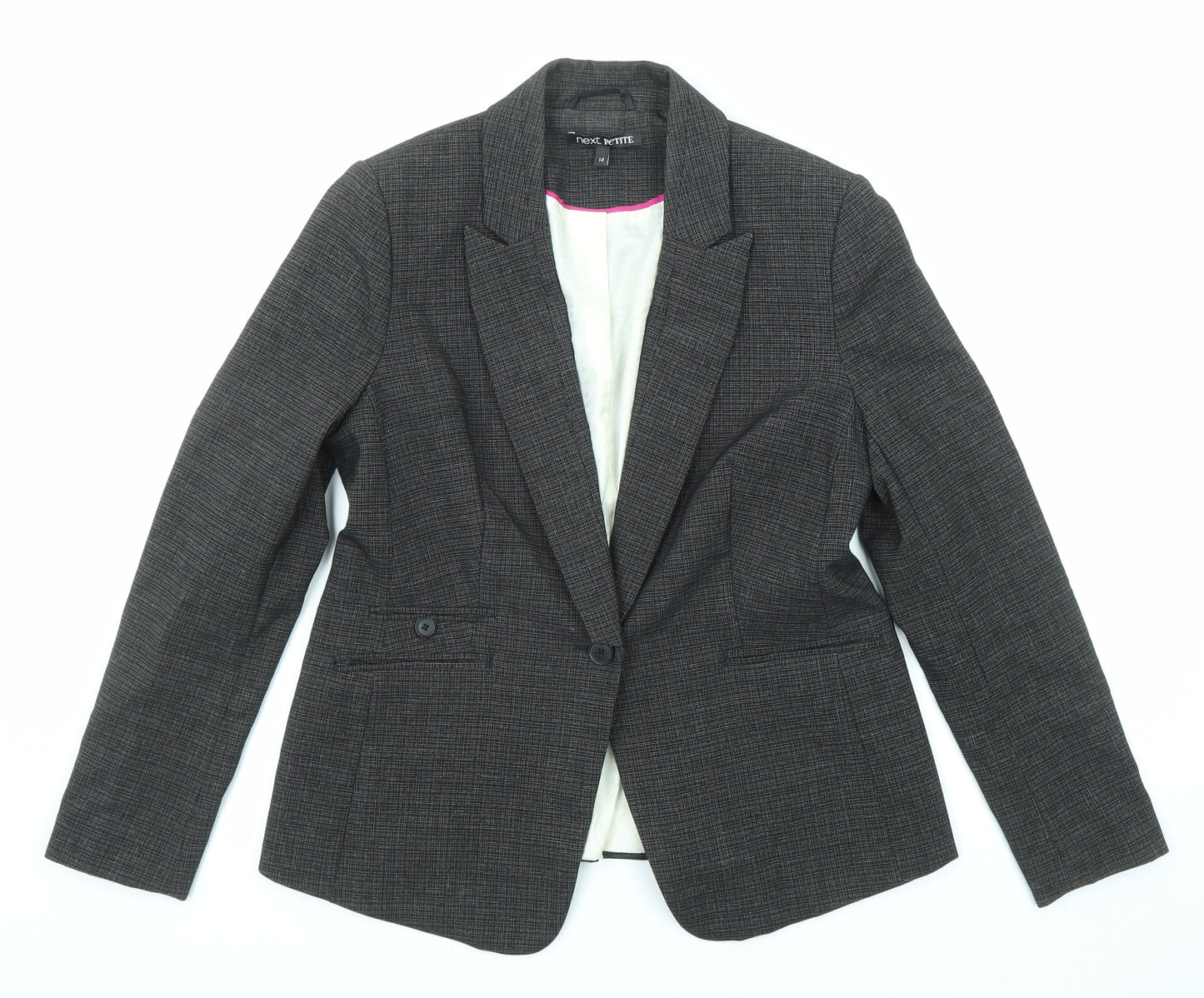 NEXT Womens Grey Herringbone Polyester Jacket Blazer Size 14