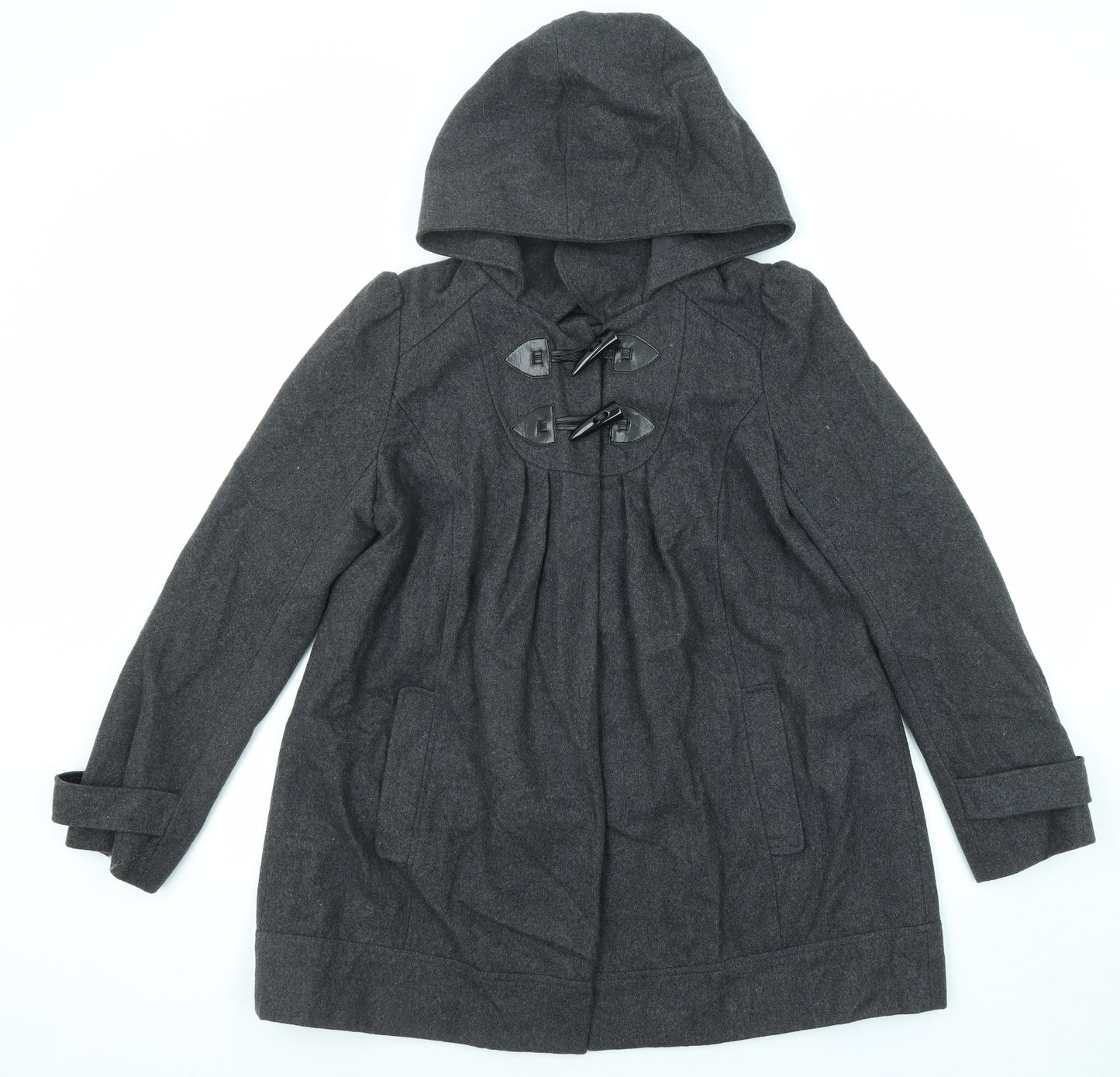 New Look Womens Grey Pea Coat Coat Size 14 Button
