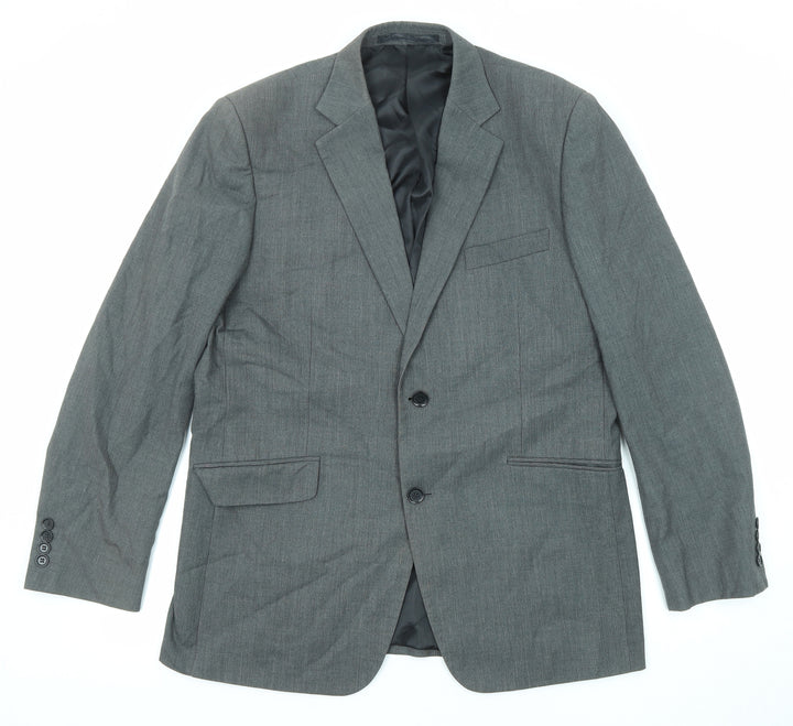 Terry de Havilland Mens Grey Polyester Jacket Suit Jacket Size 42 Regular