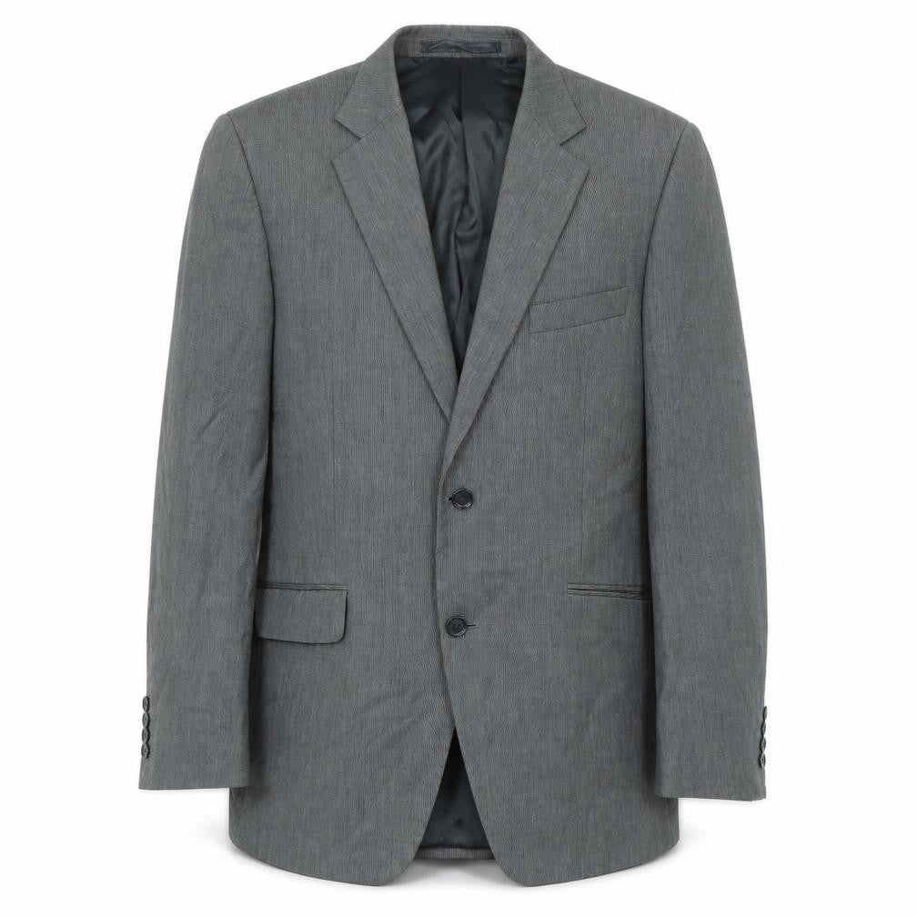 Front view of Terry de Havilland men’s grey polyester jacket suit jacket, size 42, regular