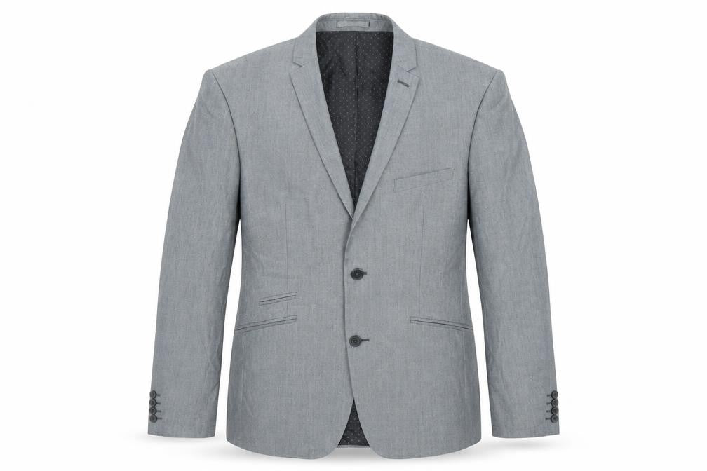 Front view of Limehaus men’s grey polyester jacket suit jacket, size 40, regular