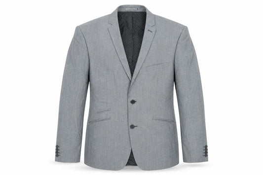 Front view of Limehaus men’s grey polyester jacket suit jacket, size 40, regular