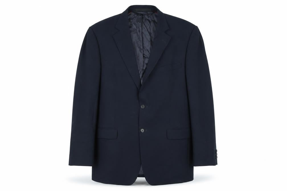 Front view of Marks & Spencer men’s blue wool jacket suit jacket, size 42, regular