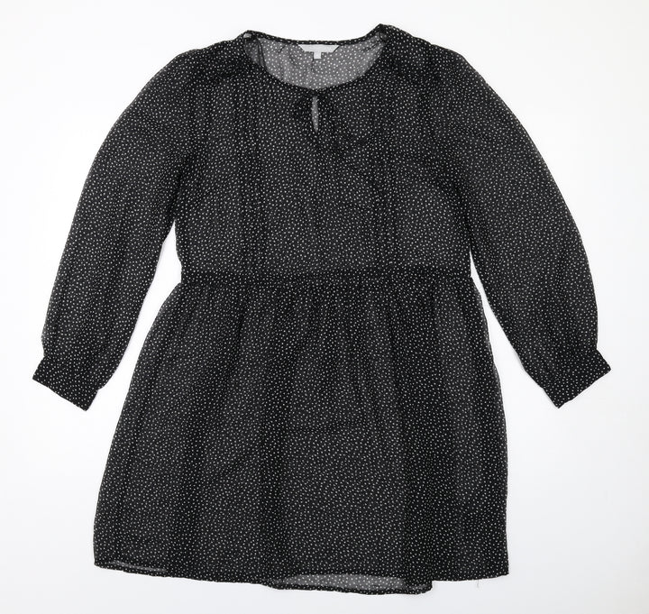 Red Herring Womens Black Polka Dot Polyester A-Line Size 10 Round Neck Pullover