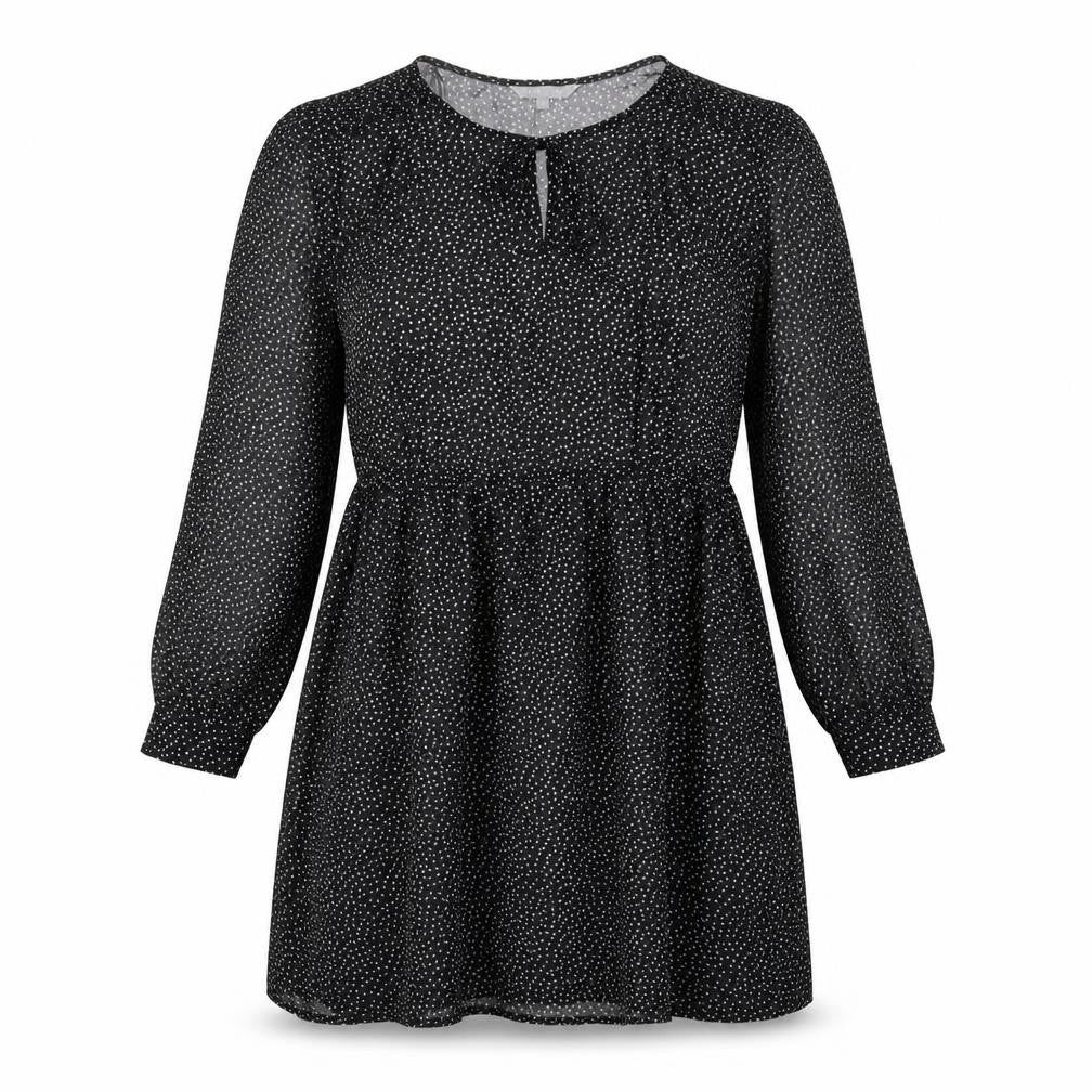 Front view of Red Herring women’s black polka dot polyester a-line, size UK 10, round neck pullover