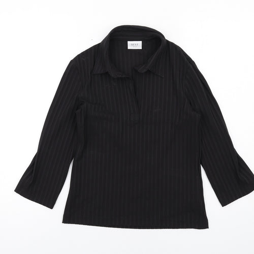 NEXT Womens Black Striped Polyester Basic Blouse Size 10 Collared