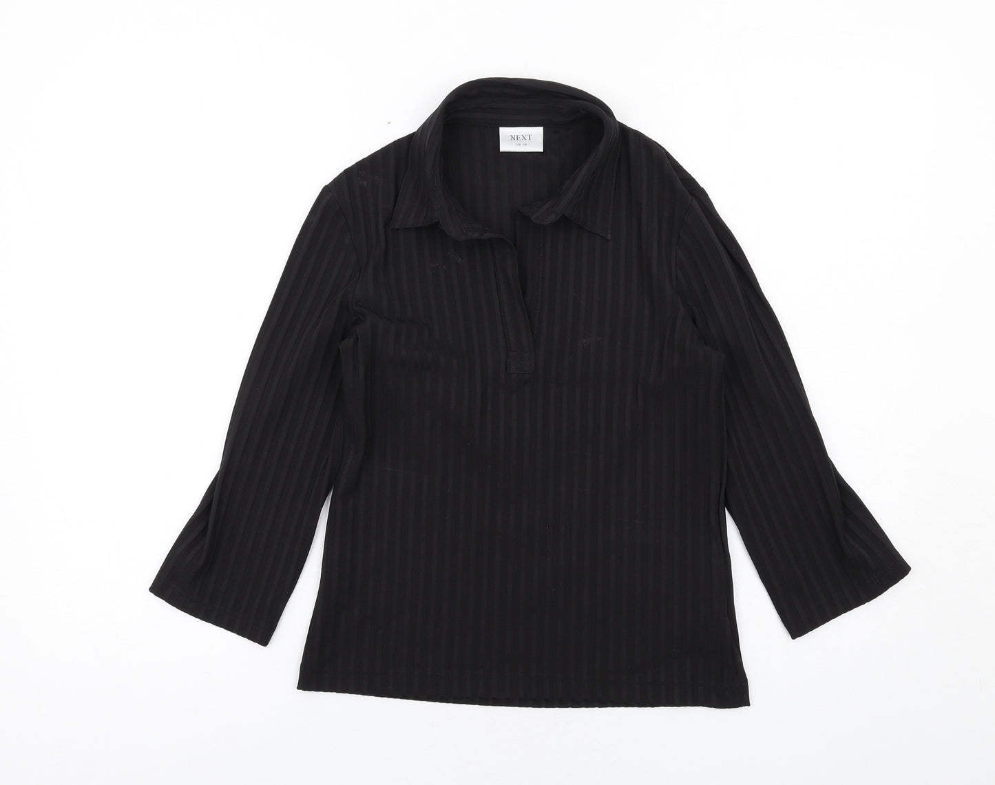 NEXT Womens Black Striped Polyester Basic Blouse Size 10 Collared