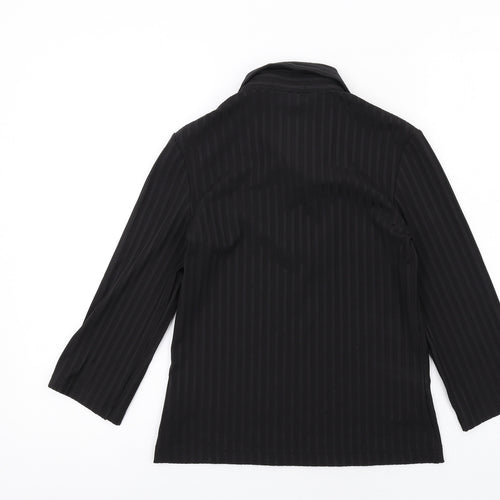 NEXT Womens Black Striped Polyester Basic Blouse Size 10 Collared