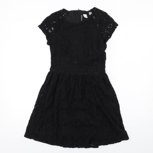 H&M Womens Black Cotton A-Line Size 6 Round Neck Zip