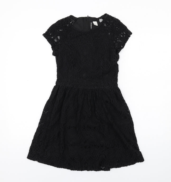 H&M Womens Black Cotton A-Line Size 6 Round Neck Zip