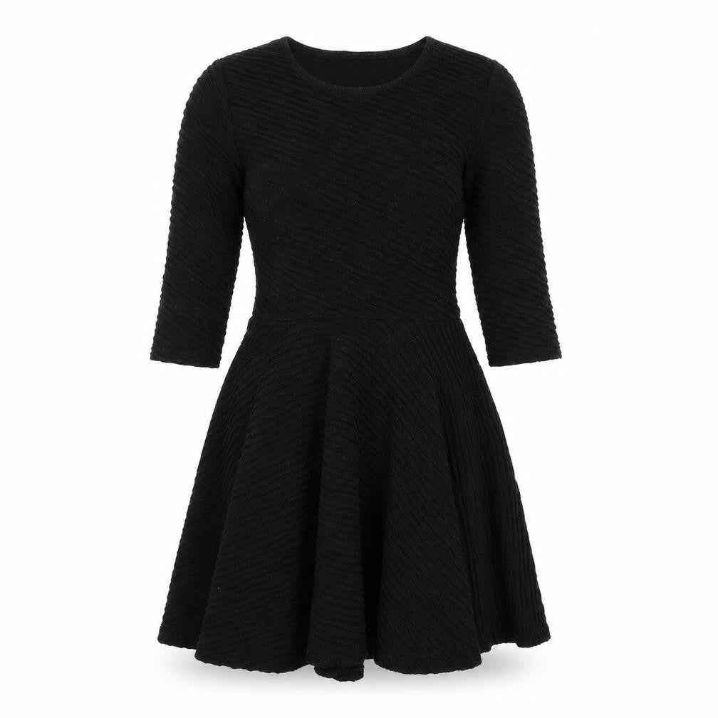 Front view of River Island women’s black polyester a-line, size UK 8, round neck zip