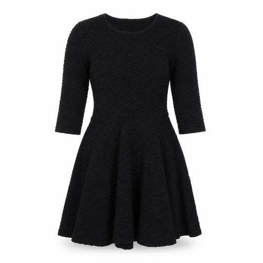 Front view of River Island women’s black polyester a-line, size UK 8, round neck zip