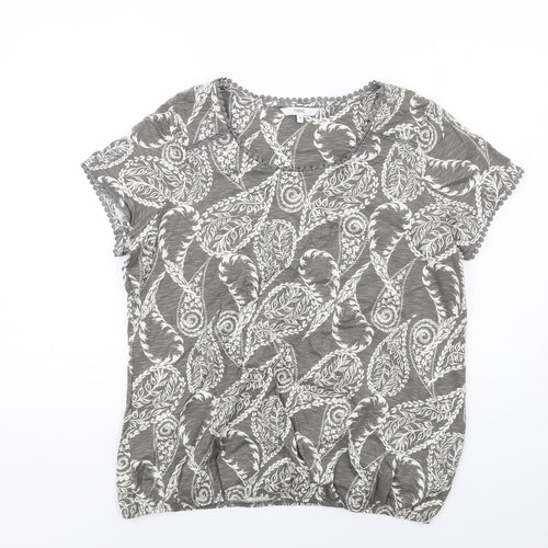 NEXT Womens Grey Geometric Cotton Basic T-Shirt Size 18 Round Neck