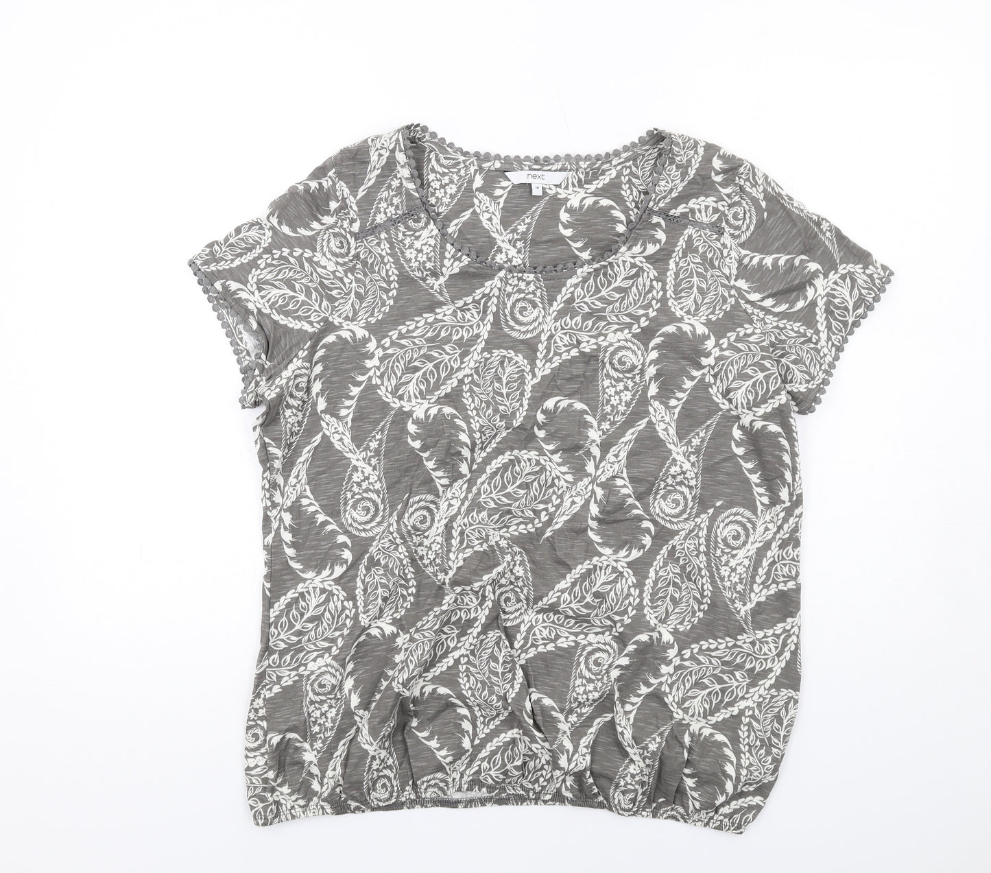 NEXT Womens Grey Geometric Cotton Basic T-Shirt Size 18 Round Neck