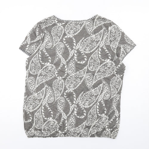 NEXT Womens Grey Geometric Cotton Basic T-Shirt Size 18 Round Neck