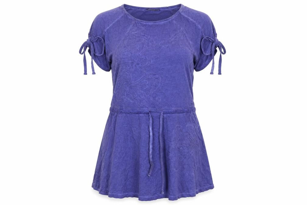 Front view of Desigual women’s blue cotton a-line, size S, round neck pullover