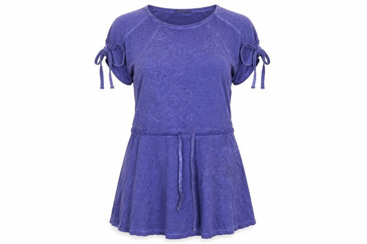 Front view of Desigual women’s blue cotton a-line, size S, round neck pullover