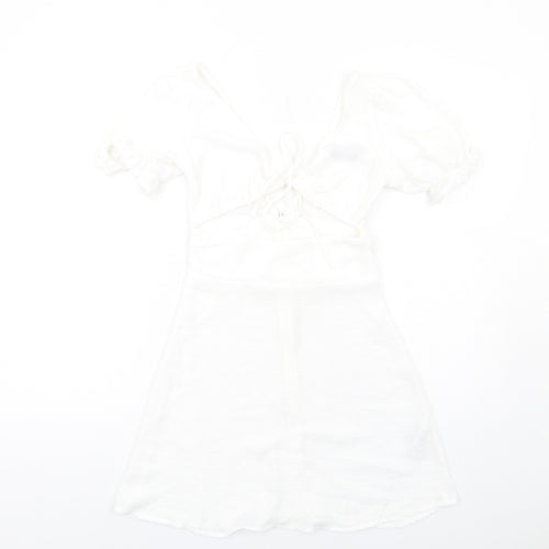 ASOS Womens White Polyester A-Line Size 8 V-Neck Zip