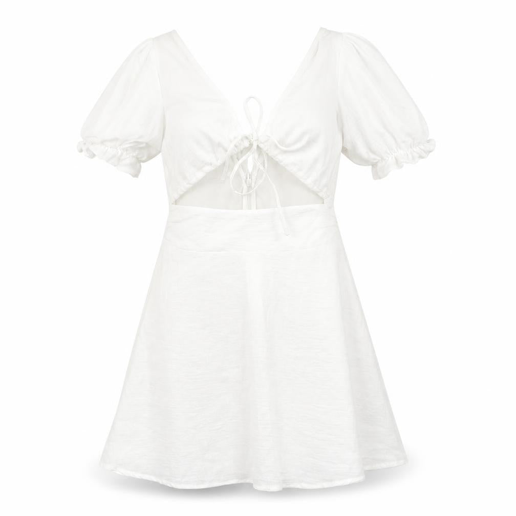 Front view of ASOS women’s white polyester a-line, size UK 8, v-neck zip