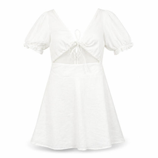 Front view of ASOS women’s white polyester a-line, size UK 8, v-neck zip