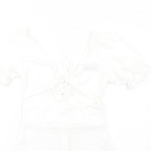 ASOS Womens White Polyester A-Line Size 8 V-Neck Zip